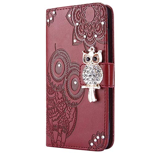 EUWLY Kompatibel mit Handy Hülle Huawei P20 Lite Handy Schutzhülle Glitzer Strass Eule Mandala Blumen Handyhülle Lederhülle Leder Tasche Bookstyle Handytasche Klapphülle Flip Case Cover,Braun von EUWLY