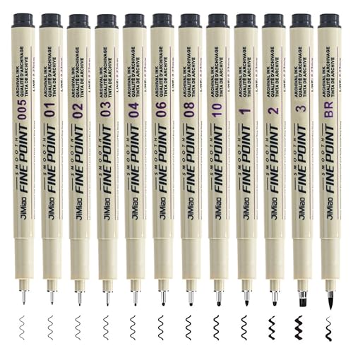 EUZUXU 12 Stück Fineliner Stifte Set, Micron Fineliner mit 12 Verschiedene Linienbreiten Tintenstift, Schwarzer Filzstiften, Pigment Liner Set, für Kunstzeichnung, Skizzieren von EUZUXU