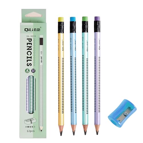 EUZUXU 12 Stück HB Bleistifte, Holzbleistifte Set, Bleistift mit Radiergummi und Spitzer, Graphitstift für Schreibhilfe von Schule, Büro von EUZUXU
