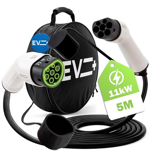EV + Elektrofahrzeug-Ladekabel - Typ 2 auf Typ 2-5 Meter PHEV- und EV-Ladekabel - 3-Phase 16A (11 kW) Schwarz- Gratis Tragetasche - EU CE IP55 von EV +