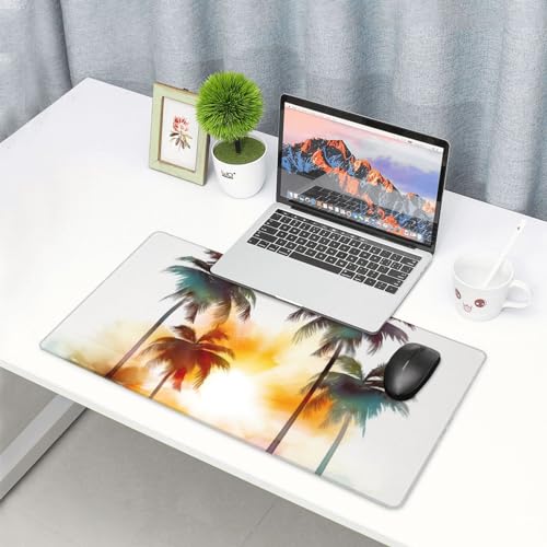 Großes Mauspad mit Gummiunterseite, Mauspad für Arbeit, Palmen, Sonnenuntergang, Schreibtischunterlage, Kantennähte, Mauspads, Anti-Rutsch-Tastatur-Pad, Desktop-Schutz-Pad für Schreibtisch, Spiel, von EVANEM