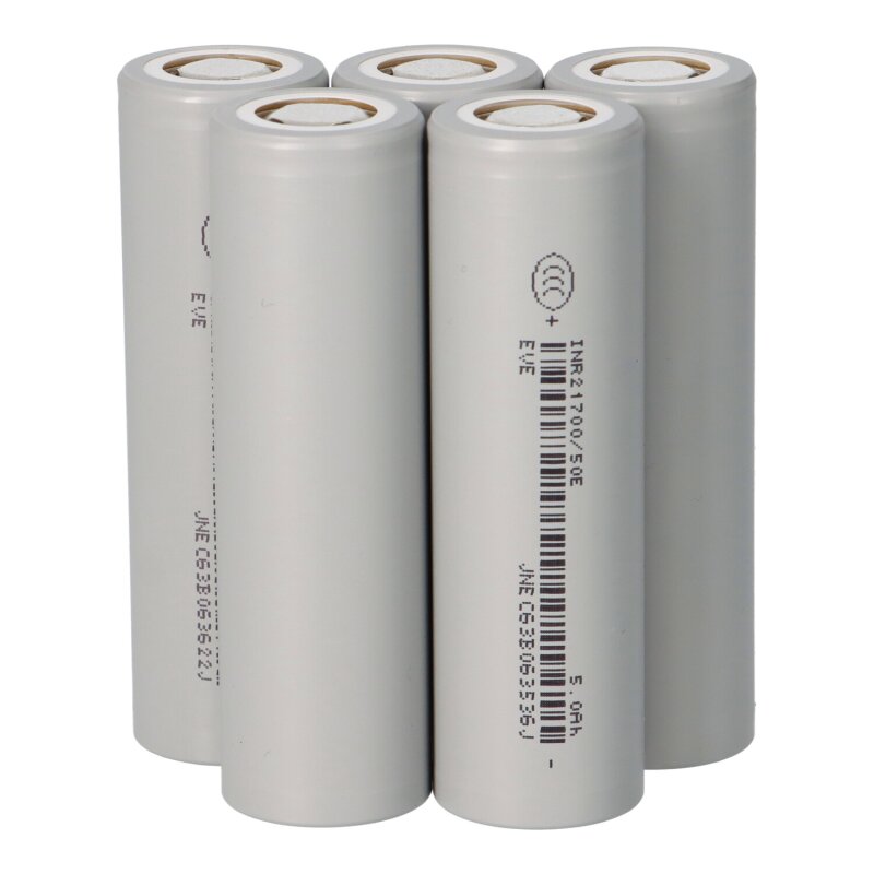 5er-Set EVE Li-ion Akku INR21700-50E 3,6V 5000mAh - 15A Flat top 5er-Set EVE Li-ion Akku INR21700-50E 3,6V 5000mAh - 15A Flat top von EVE
