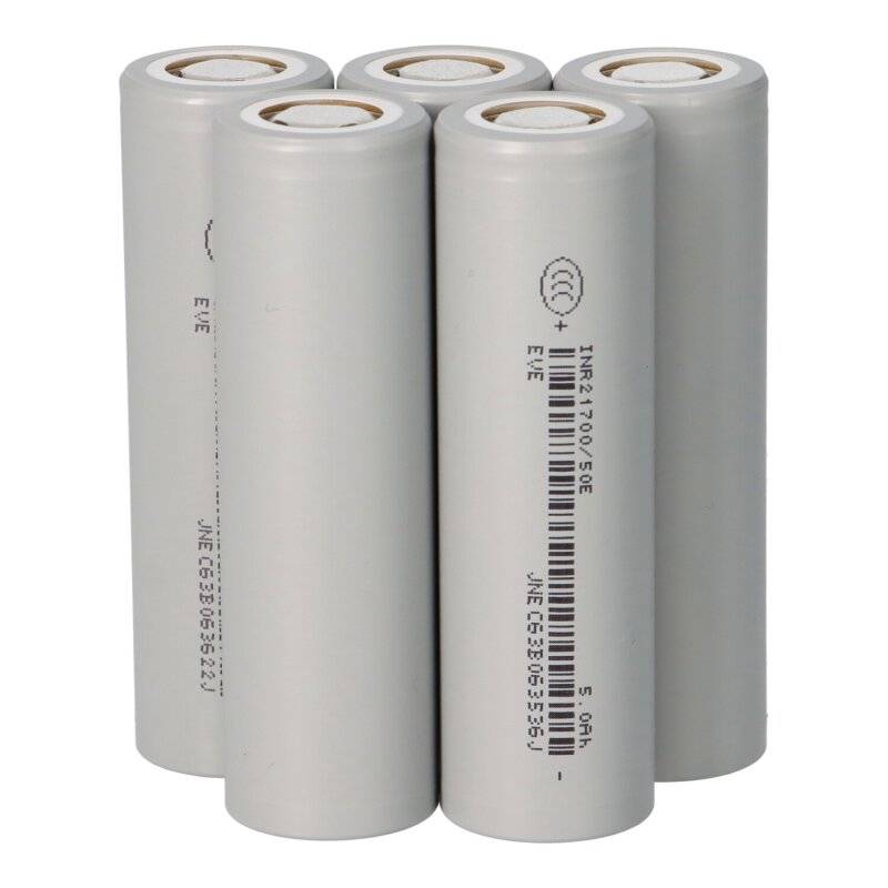 5er-Set EVE Li-ion Akku INR21700-50E 3,6V 5000mAh - 15A Flat top von EVE