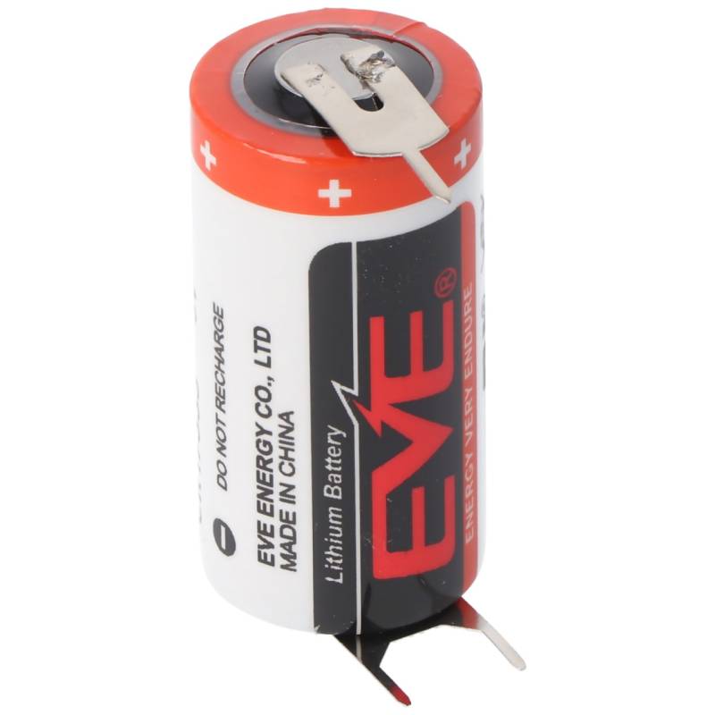 E.V.E CR17335 Batterie Baugröße 2/3A mit 3 Volt Spannung und 1550mAh Kapazität, Abmessungen 33,5 x 17mm, mit Printkontakten +/-- 7,6mm Rastermaß von EVE