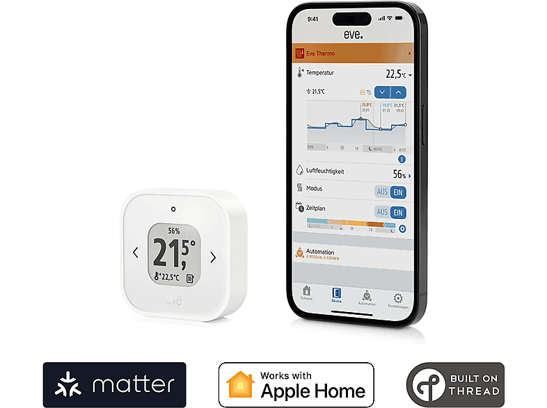 EVE 10ECK9951 Eve Thermo Control (MATTER) Temperatursensor, Weiß von EVE