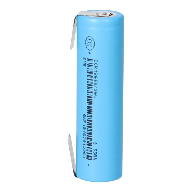 EVE ICR18650-26V 2550mAh 3,6V Li-Ion Entladestrom 7.65A U-Lötfahne EVE ICR18650-26V 2550mAh 3,6V Li-Ion Entladestrom 7.65A U-Lötfahne von EVE
