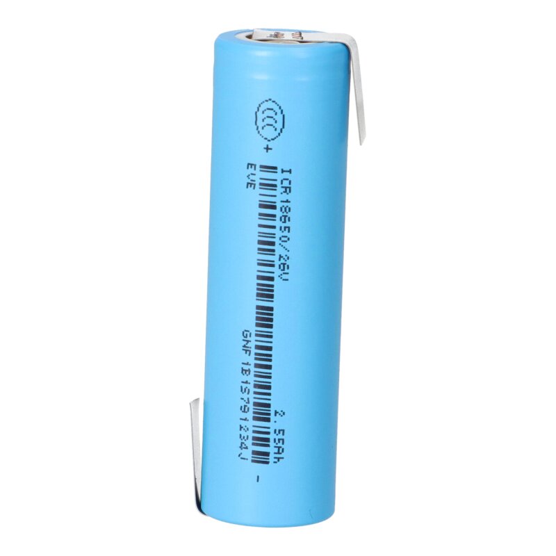 EVE ICR18650-26V 2550mAh 3,6V Li-Ion Entladestrom 7.65A Z-Lötfahne EVE ICR18650-26V 2550mAh 3,6V Li-Ion Entladestrom 7.65A Z-Lötfahne von EVE