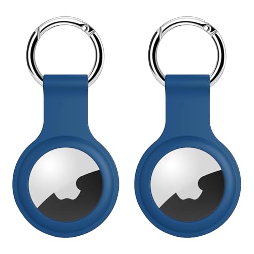 [2 Stück] AirTag Silikon Schutzhülle Schlüsselanhänger - Apple Airtags Anhänger Case Kratzfest - Air Tag Hülle für Schlüssel, Taschen, Gepäck (Blau, 2 Stück) von EVEMATE