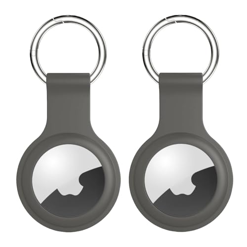 [2 Stück] AirTag Silikon Schutzhülle Schlüsselanhänger - Apple Airtags Anhänger Case Kratzfest - Air Tag Hülle für Schlüssel, Taschen, Gepäck (Grau, 2 Stück) von EVEMATE