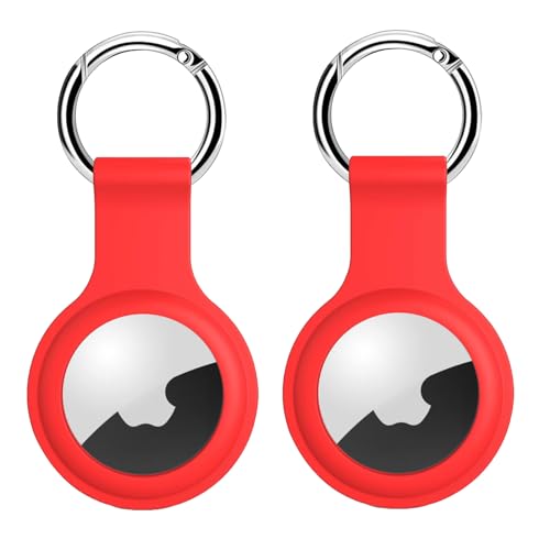 [2 Stück] AirTag Silikon Schutzhülle Schlüsselanhänger - Apple Airtags Anhänger Case Kratzfest - Air Tag Hülle für Schlüssel, Taschen, Gepäck (Rot, 2 Stück) von EVEMATE