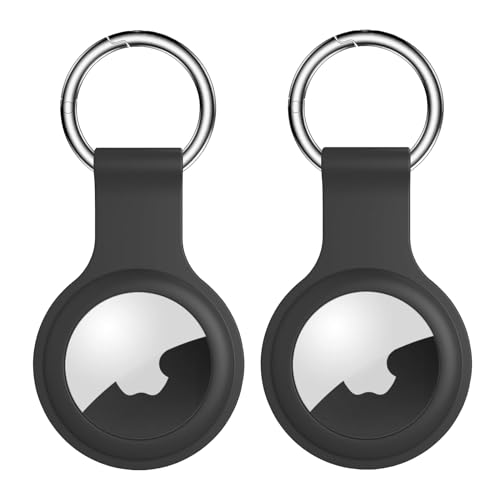 [2 Stück] AirTag Silikon Schutzhülle Schlüsselanhänger - Apple Airtags Anhänger Case Kratzfest - Air Tag Hülle für Schlüssel, Taschen, Gepäck (Schwarz, 2 Stück) von EVEMATE
