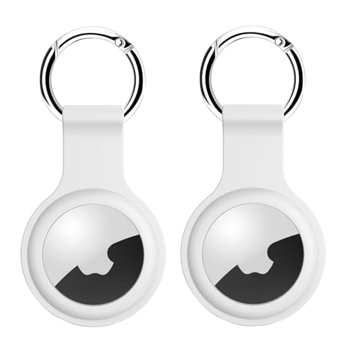 [2 Stück] AirTag Silikon Schutzhülle Schlüsselanhänger - Apple Airtags Anhänger Case Kratzfest - Air Tag Hülle für Schlüssel, Taschen, Gepäck (Weiß, 2 Stück) von EVEMATE
