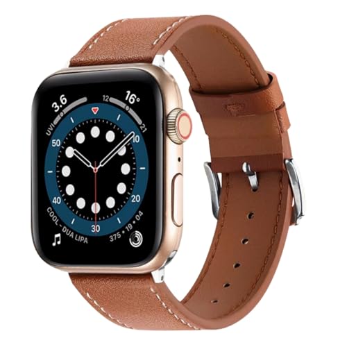 Lederarmband kompatibel für Apple Watch 38mm 40mm 41mm 42mm 44mm 45mm 46mm 49mm - Echtleder Armband für iWatch Ultra SE Series 10 9 8 7 6 5 4 3 2 1 (Braun, 44mm/45mm/46mm/49mm/42mm-Series 3 2 1) von EVEMATE