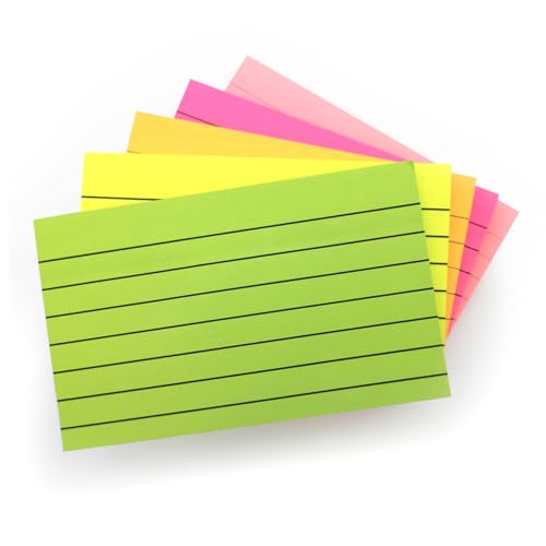 48 Blöcke Neon (rechteckig), liniert, 127 x 76 mm, Neonfarben, Gelb, Rosa, Grün, Orange liniert/liniert, selbstklebende Notizblöcke für Büro, Schule und Meeting von EVG
