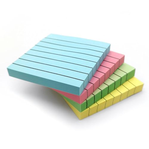 48 Blöcke Pastellfarben (quadratisch), liniert, 76 x 76 mm, Pastellfarben, Gelb, Rosa, Grün, Blau liniert/liniert, selbstklebende Notizblöcke für Büro, Schule und Meeting von EVG