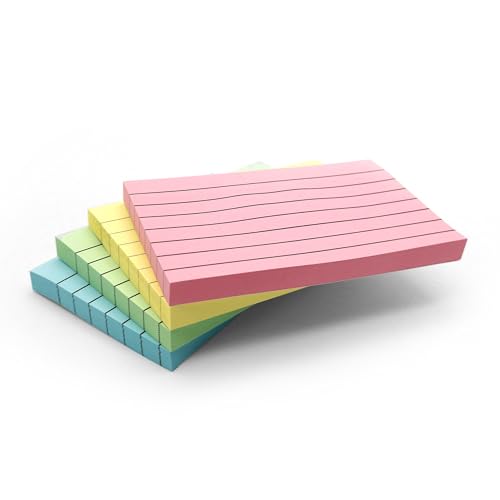 48 Blöcke Pastellfarben (rechteckig), liniert, 127 x 76 mm, Pastellfarben, Gelb, Rosa, Grün, Blau liniert/liniert, selbstklebende Notizblöcke für Büro, Schule und Meeting von EVG
