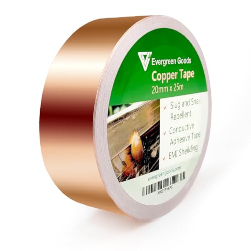 EVG 20 MM X 25 M Leitfähiges kupferband zur Schneckenkontrolle | kupferfolie selbstklebend Schneckenabwehr | Starkes, langlebiges Kupferfolienband aus reinem, hochwertigem 50-Micron-Kupfer EVG 20 MM X 25 M Leitfähiges kupferband zur Schneckenkontrolle | kupferfolie selbstklebend Schneckenabwehr | Starkes, langlebiges Kupferfolienband aus reinem, hochwertigem 50-Micron-Kupfer von EVG