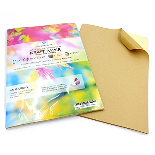 EVG 50 Blatt A4 matte selbstklebende Adressetiketten Kraft sticker paper | Kleberückseite Inkjet & Laser bedruckbares kraftpapier | bastelpapier für Schilder, Text & Bilddruck von EVG