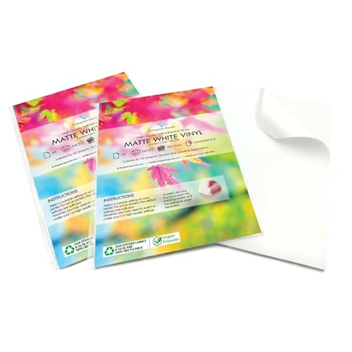 Evergreen Goods 20 Blatt Wasserfestes A4 Mattes Weißes Aufkleber-Vinyl-Fotopapier | Tintenstrahldrucker | Hochwertige Selbstklebende Kommerzielle Qualität | Reißfeste Qualität (2 Packungen (40 Blatt)) von EVG