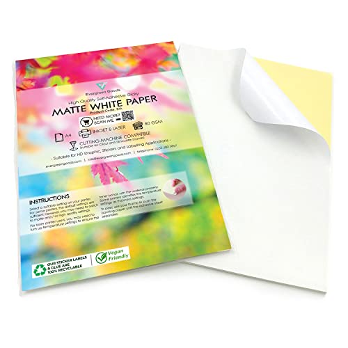 Evergreen Goods Ltd 1000 Sheets A4 White Self-Adhesive Matte Sticker Paper | Durable Photo Paper for Inkjet and Laser Printers | Adhesive Film on the Back Perfect for Customizable Evergreen Goods Ltd 1000 Sheets A4 White Self-Adhesive Matte Sticker Paper | Durable Photo Paper for Inkjet and Laser Printers | Adhesive Film on the Back Perfect for Customizable von EVG