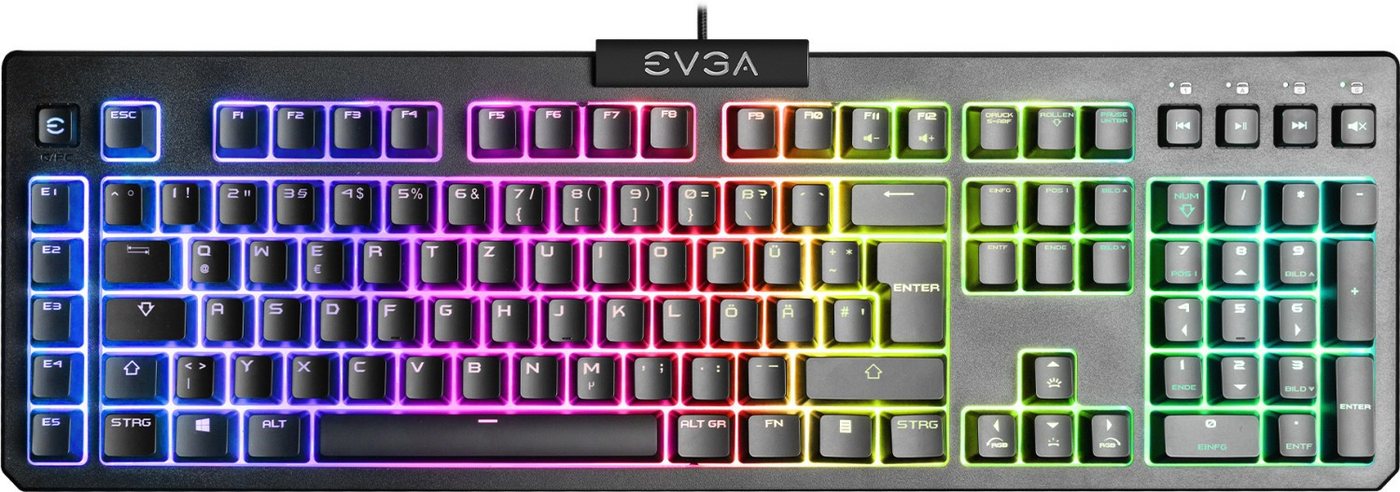 EVGA EVGA Z12, Tastatur. schwarz, LEDs RGB, USB, DE (834-W0-12DE-K2) Gaming-Tastatur von EVGA