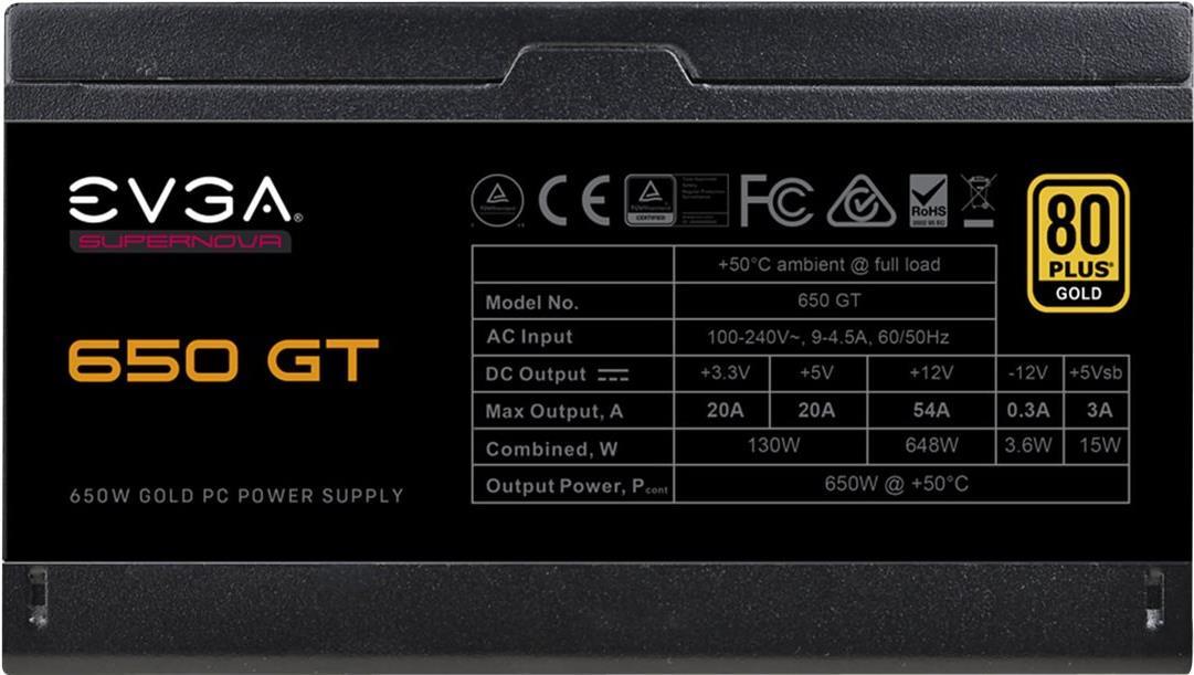 EVGA SuperNOVA 650 GT - Netzteil (intern) - ATX12V / EPS12V - 80 PLUS Gold - Wechselstrom 100-240 V - 650 Watt von EVGA