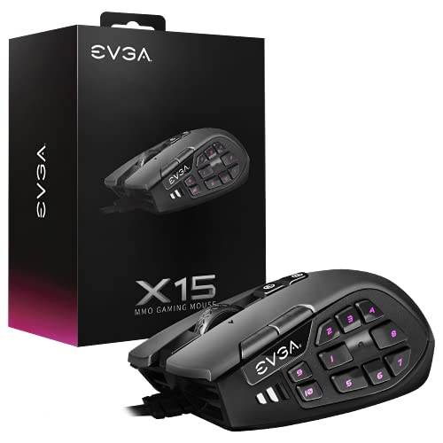 EVGA X15 MMO Gaming Mouse, 8k, Wired, Black, Customizable, 16,000 DPI, 5 Profiles, 20 Buttons, Ergonomic 904-W1-15BK-K3 von EVGA