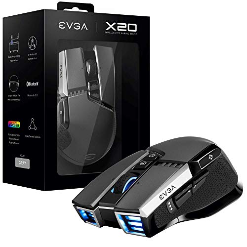 EVGA X20 Gaming Mouse, Wireless, Grey, Customizable, 16,000 DPI, 5 Profiles, 10 Buttons, Ergonomic 903-T1-20GR-K3 von EVGA