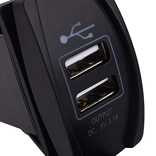 Auto/Motorrad Dual USB Schnellladegerät, DC 12V-24V Blaue LED Dual USB Ladegerät Carling ABS Kunststoff ARB Wippschalter 5V 3.1A für von EVGATSAUTO