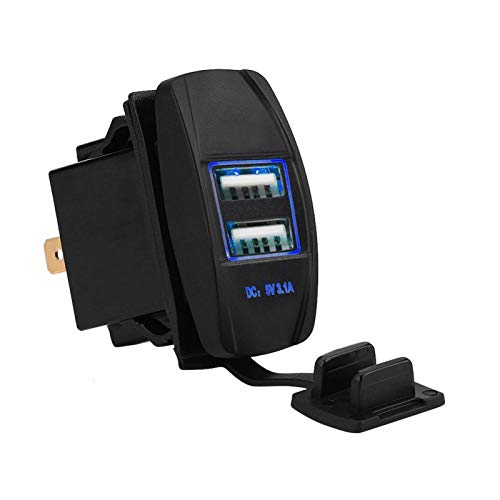Dual USB Autoladegerät, 3.1A Auto Wasserdicht 12-24V Dual USB Port Ports Ladegerät Steckdose Netzteil mit LED(Blau) von EVGATSAUTO
