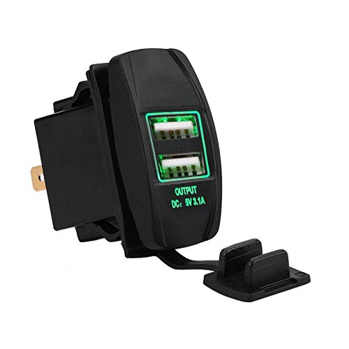 Dual USB Autoladegerät, 3.1A Auto Wasserdicht 12-24V Dual USB Port Ports Ladegerät Steckdose Netzteil mit LED(Grün) von EVGATSAUTO