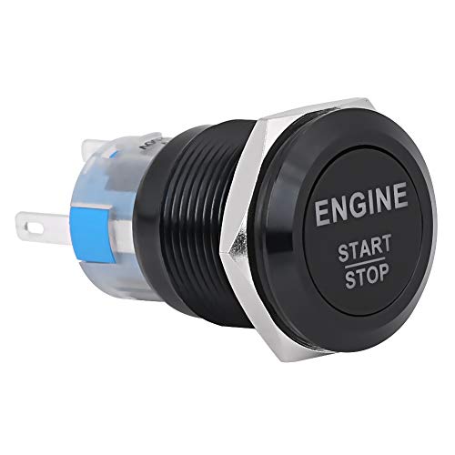 Push Start Zündschalter, 12V weiße LED Auto Motor Start Stop Push Button Schalter Edelstahl (Silber), Zink-Aluminium-Legierung (Schwarz)(Schwarz) von EVGATSAUTO
