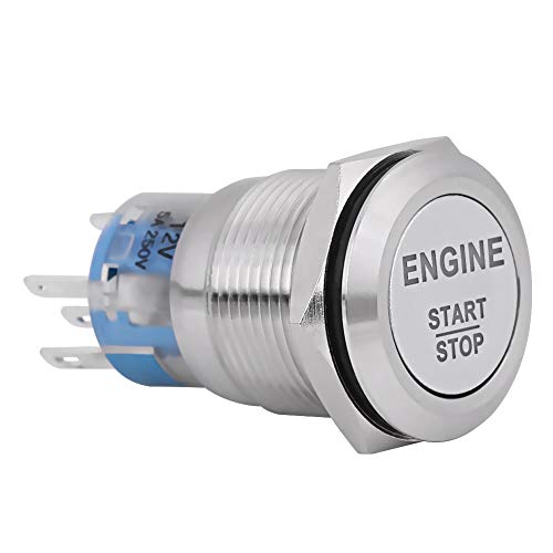 Push Start Zündschalter, 12V weiße LED Auto Motor Start Stop Push Button Schalter Edelstahl (Silber), Zink-Aluminium-Legierung (Schwarz)(Silber) von EVGATSAUTO