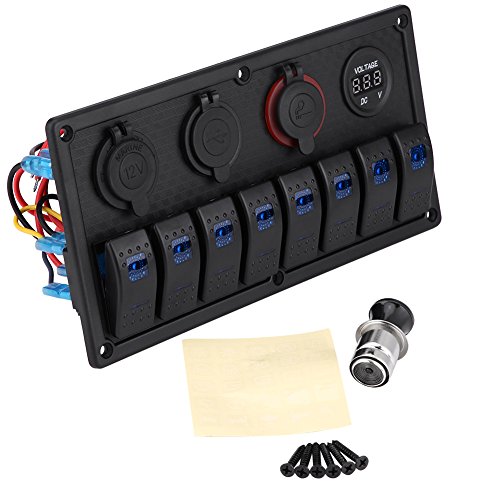 Wippschalter 12V 24V 8 Gang Auto Boot LED Wippschalter Bedienfeld Dual USB Voltmeter Zigarettenanzünder SPST/ON-OFF Universal für alle 12V-24V Fahrzeuge, Yachten, Schiffe, Wohnwagen, Busse, Autos von EVGATSAUTO