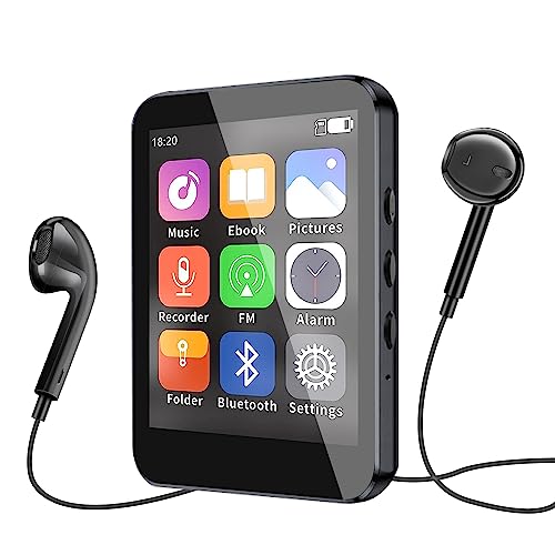 MP3 Player mit Bluetooth - 2.4IN Full Touchscreen, 64G tragbarer HiFi Lossless Sound Music Player, eingebauter Lautsprecher, E-Book, FM Radio, Voice Recorder, Kopfhörer inklusive von EVISTR