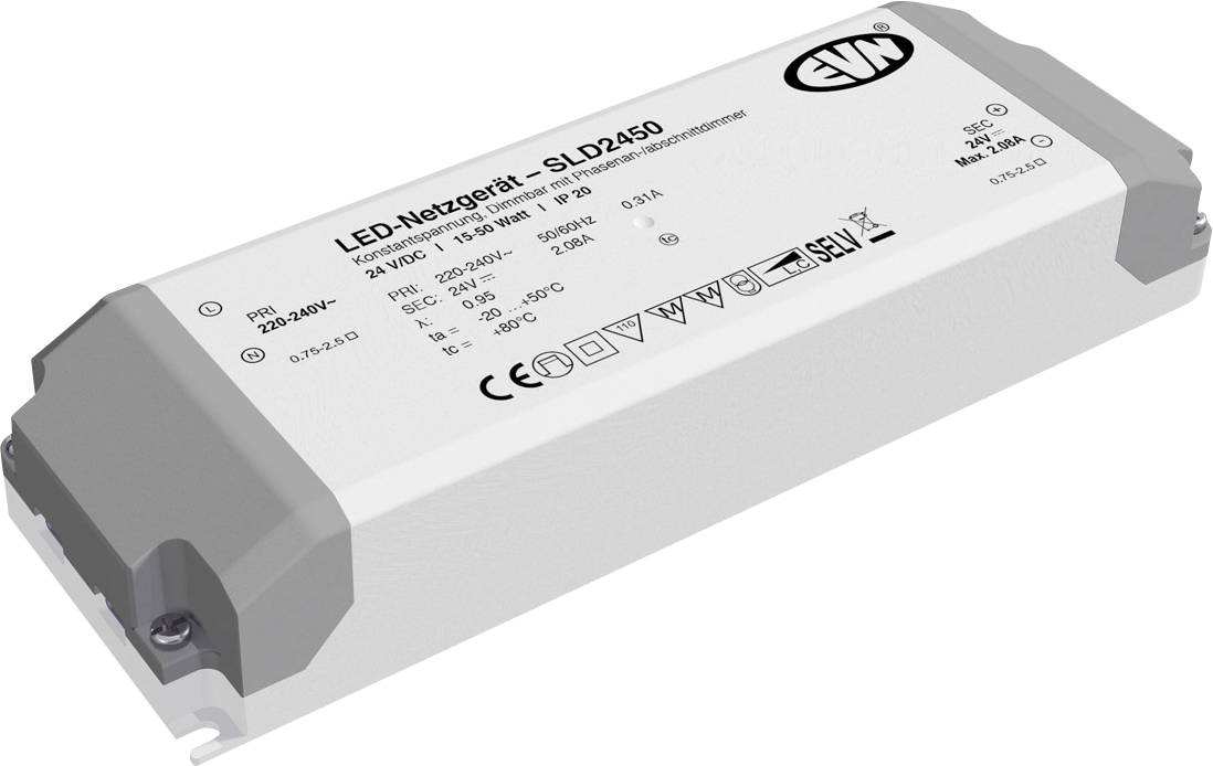 EVN LED-Netzgerät 24V/DC IP20 SLD2450 15-50W dimmbar Phase 184x61x32mm EVN LED-Netzgerät 24V/DC IP20 SLD2450 15-50W dimmbar Phase 184x61x32mm von EVN-Lichttechnik GmbH