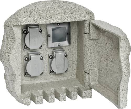 EVN 2303FE3 Gartensteckdose 3fach Granit-Grau (matt) Steinoptik, mit Fernbedienung von EVN