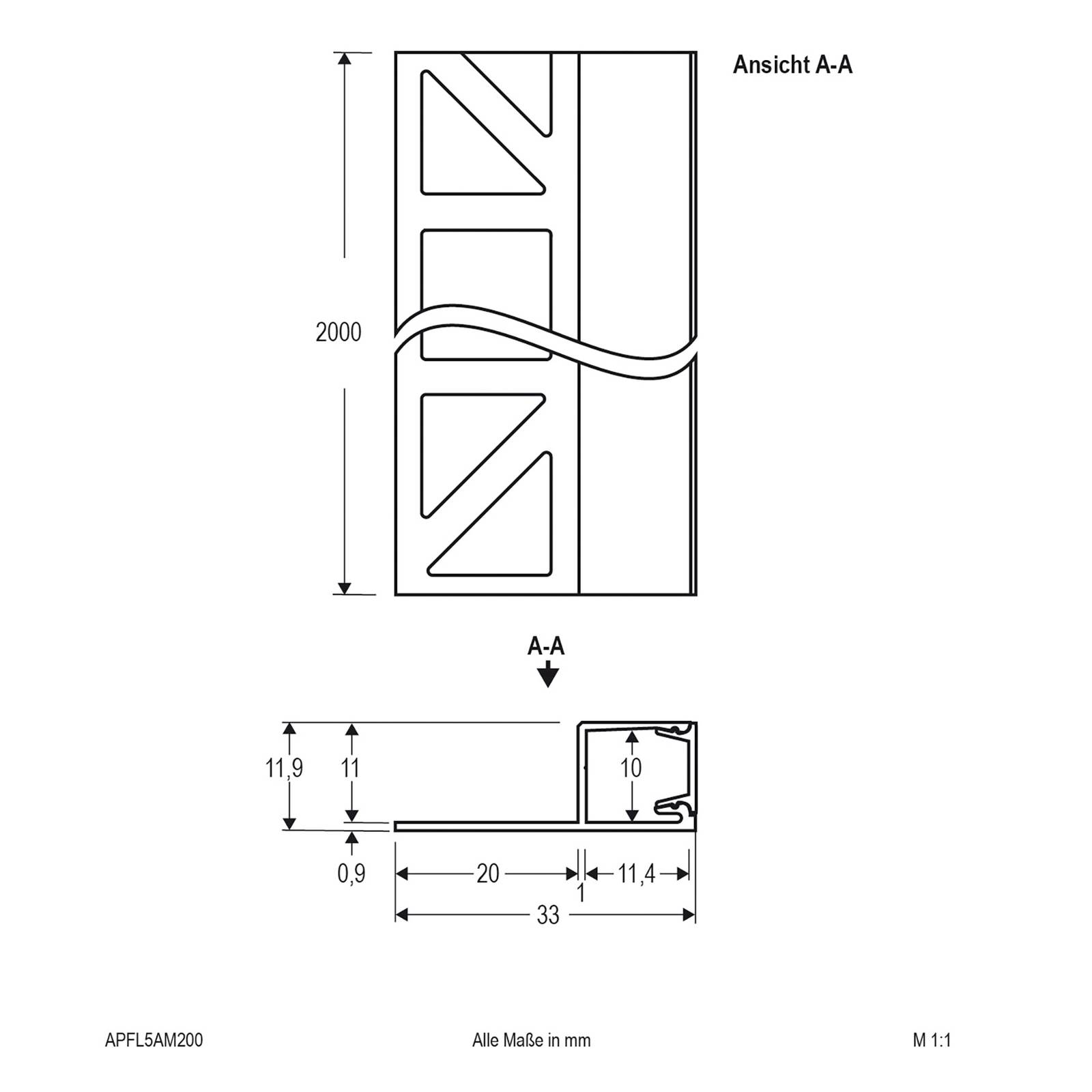 EVN APFL5 Fliesenprofil seitlich 200cmx3,3cm alu EVN APFL5 Fliesenprofil seitlich 200cmx3,3cm alu von EVN