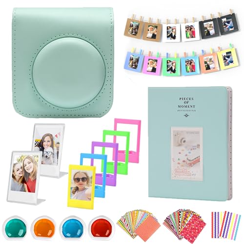 EVOARL Sofortbildkameras Zubehör Set Kompatibel mit Instax Mini 12, Schönes Geschenkset einschließlich Kameratasche | Fotoalbum | Fotorahmen | Bunter Filter | Foto Aufkleber Usw (Mint-Green) von EVOARL