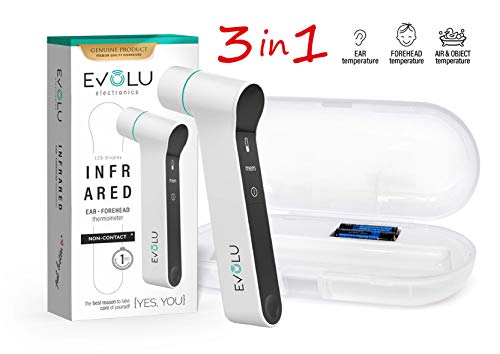 EVOLU Fieberthermometer für Babys, Kinder und Erwachsene Kontaktlos NON CONTACT INFAROT Stirnthermometer Digital Infrarot Thermometer Ohr und Stirn Silent Modus, Fieberalarm von EVOLU