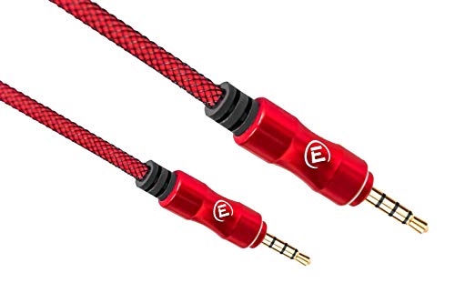 EVOMIND 3.5 mm Stereo Audio Jack AUX Kabel 4-polig (Mikrofon + Kopfhorer) in Nylon 1M Klinkenkabel fur Smartphone, Auto, Kopfhorer, Tablet, Hi-Fi-System, Autoradio, MP3-Player und mehr - 1M Rot von EVOMIND