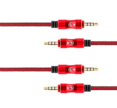 EVOMIND 3.5mm Stereo Audio Jack AUX Kabel 4-polig (Mikrofon + Kopfhorer) in Nylon [2x1M] Klinkenkabel fur Smartphone, Auto, Kopfhorer, Tablet, Hi-Fi-System, Autoradio, MP3-Player usw. - 2x1M Rot von EVOMIND