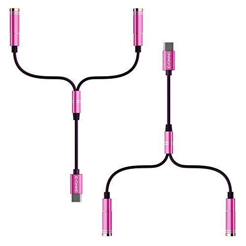 EVOMIND Audio Splitter USB Typ C auf Dual Klinke Buchse 3.5mm [2x30CM] USB C Kabel Adapter Jack Splitter Sound und/oder Mikrofon fur Kopfhorer, Kompatible Xiaomi, Motorola Moto Z etc. - 2x30CM Pink von EVOMIND