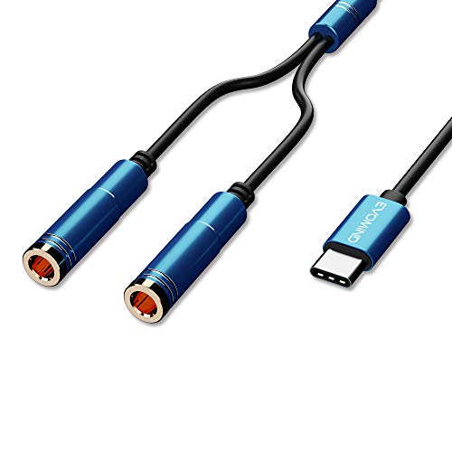 EVOMIND Audio Splitter USB Typ C auf Dual Klinke Buchse 3.5mm 30CM USB C Kabel Adapter Jack Splitter Sound und/oder Mikrofon fur Kopfhorer, Kompatible Smartphone, etc. - 30CM Blau von EVOMIND