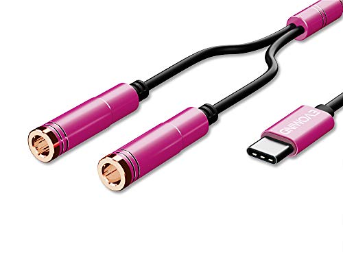 EVOMIND Audio Splitter USB Typ C auf Dual Klinke Buchse 3.5mm 30CM USB C Kabel Adapter Jack Splitter Sound und/oder Mikrofon fur Kopfhorer, Kompatible Xiaomi, Motorola Moto Z, LeEco etc. - 30CM Pink von EVOMIND