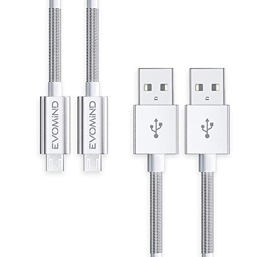 EVOMIND Micro USB Kabel [2x2M] Schnellladekabel und Datenkabel fur Samsung Galaxy S7/6/ A10/ J, Redmi 9c/6a/ Note 6 Pro, PS4/Xbox One Controller, und Andere MicroUSB-Gerate - 2x2M Weiss von EVOMIND