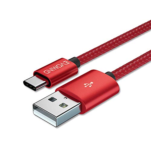 EVOMIND USB Typ C Kabel 1M Schnellladekabel 3A & Datenkabel – USB C Ladekabel Nylon Geflochtene für Samsung Galaxy S23/ S22/ S21, Xiaomi Mi 12/11/ 10, PS5/Xbox Series X/S-Controller, usw. – 1M Rot von EVOMIND