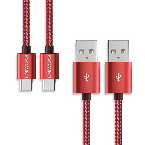 EVOMIND USB Typ C Kabel [2x1M] Schnellladekabel 3A & Datenkabel – USB C Ladekabel Nylon kompatibel mit Samsung Galaxy S23/ S22/ S21/ Note 20/10, Xiaomi Mi 12/11/ 10, usw. – 2x1M Rot von EVOMIND