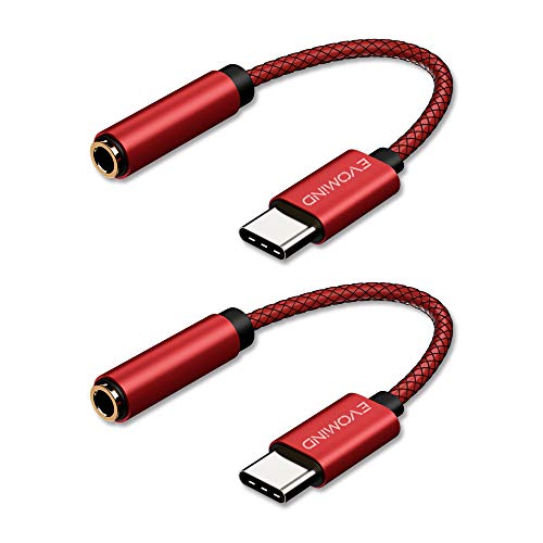 EVOMIND V1 USB Typ C zu 3.5mm Klinke Buchse Adapter [2x30CM] - USB C Adapter Kabel für Kopfhörer Audio Mikrofon für Xiaomi Mi 11/10/ 9, Motorola Moto Z, LeEco Le, usw. - 2x30CM Rot von EVOMIND