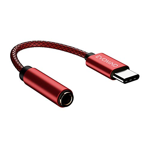 EVOMIND V1 USB Typ C zu 3.5mm Klinke Buchse Adapter 30CM - USB C Adapter Kabel für Kopfhörer Audio Mikrofon für Xiaomi Mi 11/10/ 9, Motorola Moto Z, LeEco Le, usw. - 30CM Rot von EVOMIND